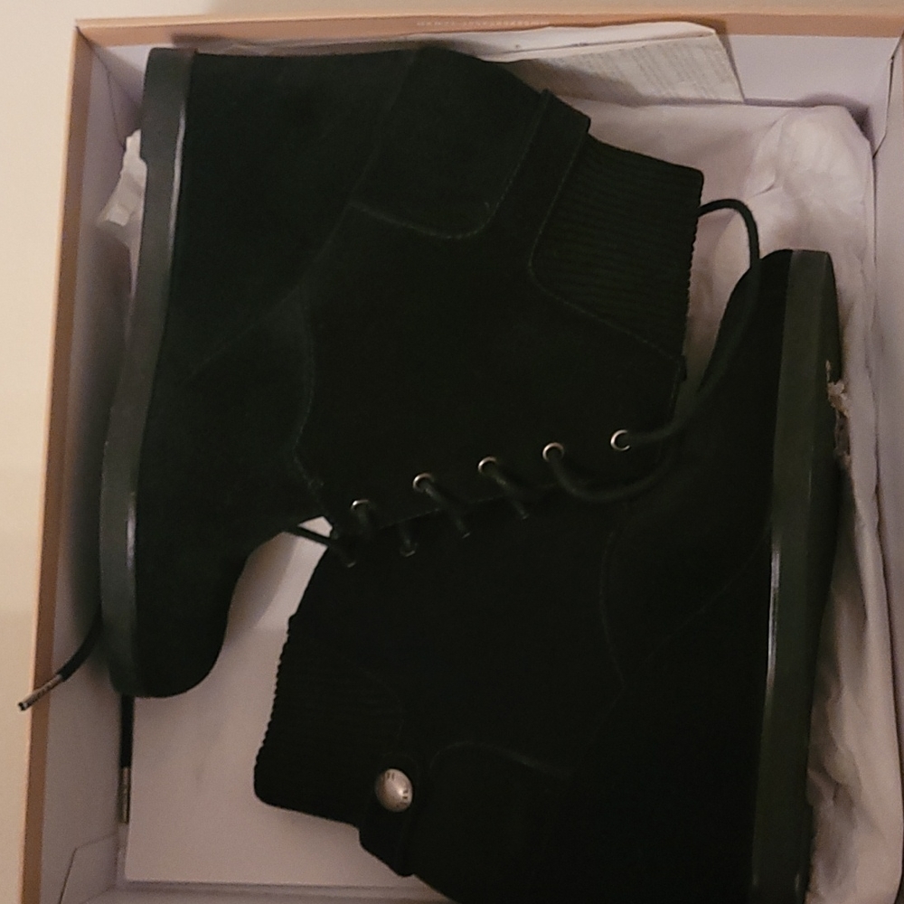 Women black suede wedge boots